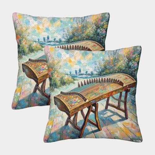 TDSNKAVHB Guzheng 3D Printed Pillow Cover Home Decorative Square Cushion Musikinstrument Cushion Cover Set of 2 for Home Bed Living Room Sofa 50x50cm von TDSNKAVHB
