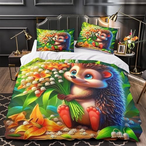 TDSNKAVHB Hedgehog3D-Druck Bett-Set Raumdekoration Mikrofaser Mit Nettes HaustierVerstecktem Reißverschluss Und Kissenbezug Für Kinder ErwachseneKing（220x240cm） von TDSNKAVHB