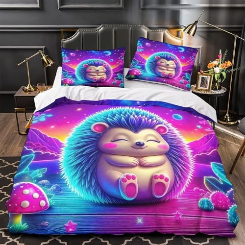 TDSNKAVHB Hedgehog3D-Druck Bett-Set Raumdekoration Mikrofaser Mit Nettes HaustierVerstecktem Reißverschluss Und Kissenbezug Für Teenager KinderSingle（140x200cm） von TDSNKAVHB