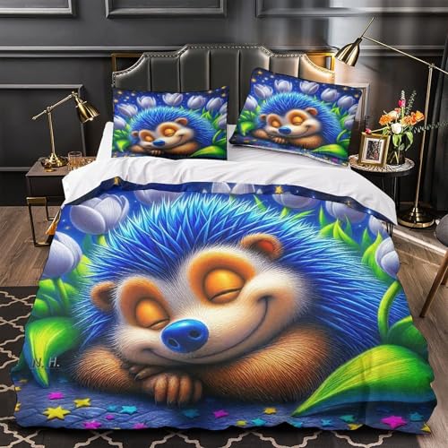 TDSNKAVHB Hedgehog3D-Druck Bett-Set Raumdekoration Mikrofaser Mit Nettes HaustierVerstecktem Reißverschluss Und Kissenhüllen Für Jungen Und MädchenSuper King（260x220cm） von TDSNKAVHB