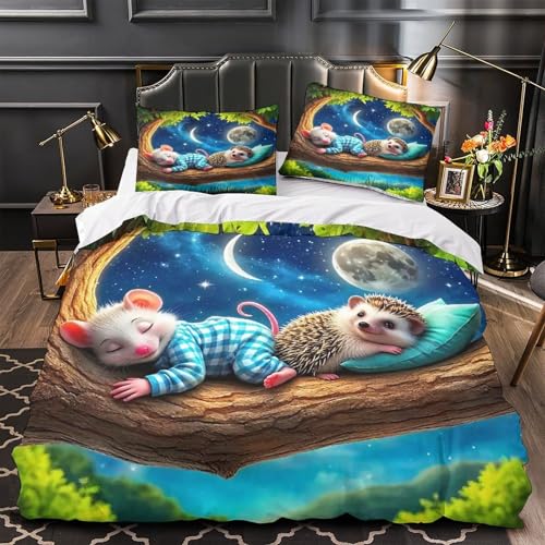 TDSNKAVHB Hedgehog3D-Druck Bett-Set Raumdekoration Mikrofaser Mit Nettes HaustierVerstecktem Reißverschluss Und Kissenhüllen Für Jungen Und MädchenSuper King（260x220cm） von TDSNKAVHB