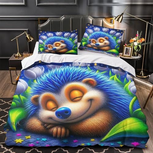 TDSNKAVHB Hedgehog3D-Druck Bett-Set Raumdekoration Mikrofaser Mit Nettes HaustierVerstecktem Reißverschluss Und Kissenhüllen Für Kinder ErwachseneKing（220x240cm） von TDSNKAVHB