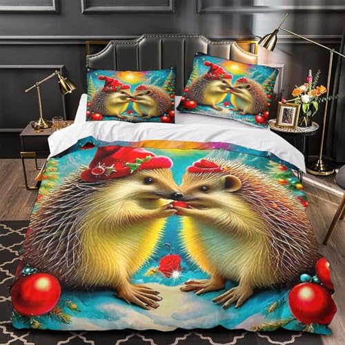 TDSNKAVHB Hedgehog3D-Druck Bett-Set Raumdekoration Mikrofaser Mit Nettes HaustierVerstecktem Reißverschluss Und Kissenhüllen Für Teenager KinderSingle（140x200cm） von TDSNKAVHB