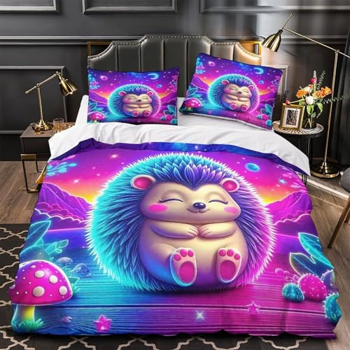 TDSNKAVHB Hedgehog3D-Druck Bett-Set Raumdekoration Weiche Mikrofaser Nettes HaustierVerstecktem Reißverschluss Und Kissenhüllen Für Teenager KinderDouble（200x200cm） von TDSNKAVHB