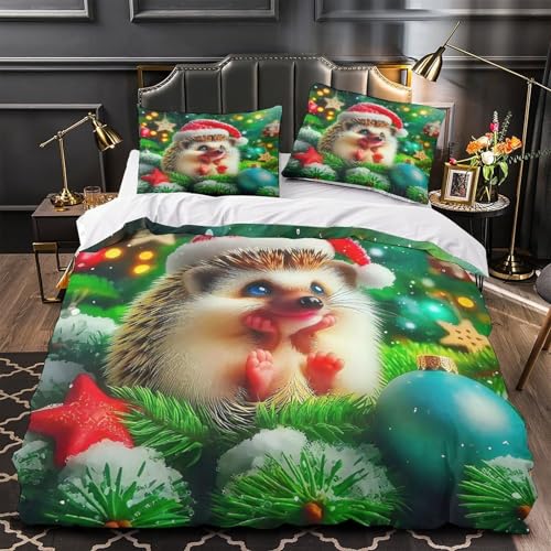 TDSNKAVHB Hedgehog3D-Druck Bettdeckenbezug Bettwaren-Set Weiche Mikrofaser Weihnachten HatVerstecktem Reißverschluss Und Kissenhüllen Für Jungen Und MädchenKing（220x240cm） von TDSNKAVHB