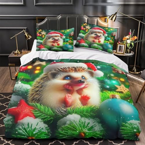 TDSNKAVHB Hedgehog3D-Druck Bettdeckenbezug Raumdekoration Mikrofaser Mit Weihnachten HatVerstecktem Reißverschluss Und Kissenbezug Für Kinder ErwachseneSuper King（260x220cm） von TDSNKAVHB