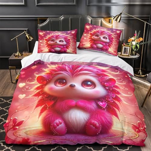 TDSNKAVHB Hedgehog3D-Druck Bettdeckenbezug Raumdekoration Mikrofaser Mit rosaVerstecktem Reißverschluss Und Kissenbezügen Für Kinder ErwachseneSuper King（260x220cm） von TDSNKAVHB