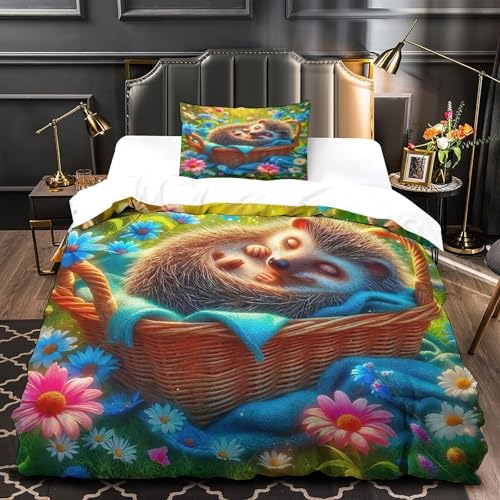 TDSNKAVHB Hedgehog3D-Druck Bettdeckenbezug Raumdekoration Weiche Mikrofaser Nettes HaustierVerstecktem Reißverschluss Und Kissenhüllen Für Jungen Und MädchenSingle（135x200cm） von TDSNKAVHB