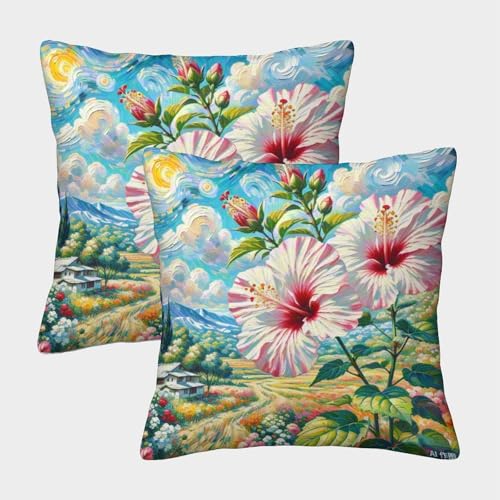 TDSNKAVHB Hibiscus 3D Printed Throw Pillow Decorative Square Cushion Blumen Cushion Cover Set of 2 Case Set for Couch Sofa Bedroom Living Room 40x40cm von TDSNKAVHB