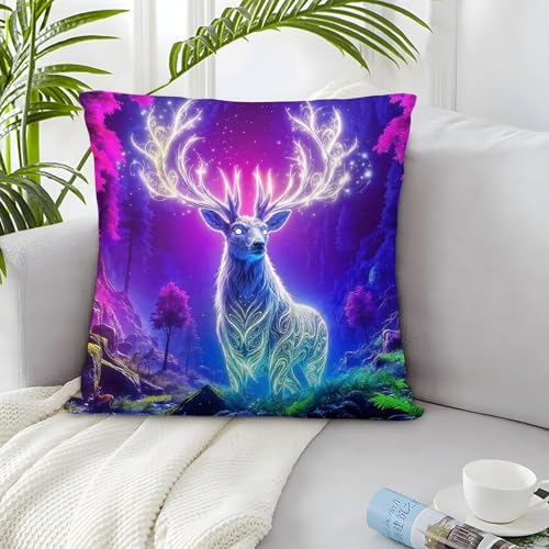 TDSNKAVHB Hirsch 3D-drucktes Polsterkissen Wohnaccessoire Quadratkissen Fantasie Festivitätsdekoration Geschenkset Aus 2 Für Zuhause Bett Wohnzimmer Sofa 45x45cm von TDSNKAVHB