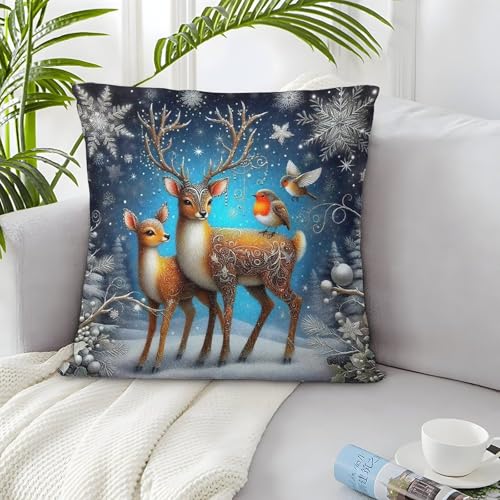 TDSNKAVHB Hirsch 3D-drucktes Polsterkissen Wohnaccessoire Quadratkissen Schneefield Festivitätsdekoration Geschenkset Aus 2 Für Zuhause Bett Wohnzimmer Sofa 40x40cm von TDSNKAVHB