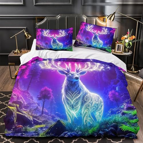 TDSNKAVHB Hirsch3D-Druck Bett-Set Raumdekoration Mikrofaser Mit FantasieVerstecktem Reißverschluss Und Kissenhüllen Für Jungen Und MädchenKing（220x240cm） von TDSNKAVHB
