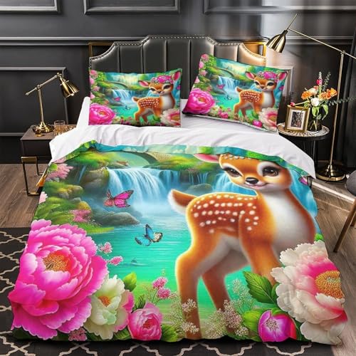 TDSNKAVHB Hirsch3D-Druck Bett-Set Raumdekoration Mikrofaser Mit niedlichVerstecktem Reißverschluss Und Kissenbezug Für Jungen Und MädchenDouble（200x200cm） von TDSNKAVHB