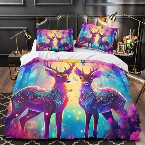 TDSNKAVHB Hirsch3D-Druck Bett-Set Raumdekoration Mikrofaser Mit schönVerstecktem Reißverschluss Und Kissenbezug Für Jungen Und MädchenSingle（140x200cm） von TDSNKAVHB