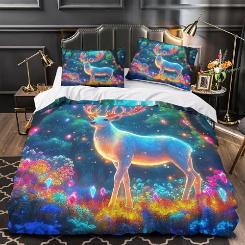 TDSNKAVHB Hirsch3D-Druck Bett-Set Raumdekoration Weiche Mikrofaser FantasieVerstecktem Reißverschluss Und Kissenbezügen Für Jungen Und MädchenKing（220x240cm） von TDSNKAVHB