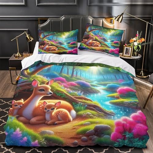 TDSNKAVHB Hirsch3D-Druck Bett-Set Raumdekoration Weiche Mikrofaser LandschaftVerstecktem Reißverschluss Und Kissenhüllen Für Jungen Und MädchenKing（220x240cm） von TDSNKAVHB