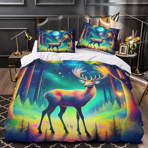 TDSNKAVHB Hirsch3D-Druck Bettdeckenbezug Bettwaren-Set Weiche Mikrofaser MondVerstecktem Reißverschluss Und Kissenbezug Für Jungen Und MädchenKing（220x240cm） von TDSNKAVHB