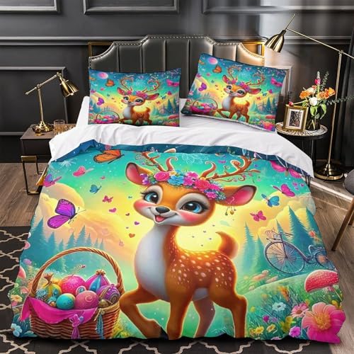 TDSNKAVHB Hirsch3D-Druck Bettdeckenbezug Raumdekoration Mikrofaser Mit niedlichVerstecktem Reißverschluss Und Kissenbezügen Für Kinder ErwachseneKing（220x240cm） von TDSNKAVHB