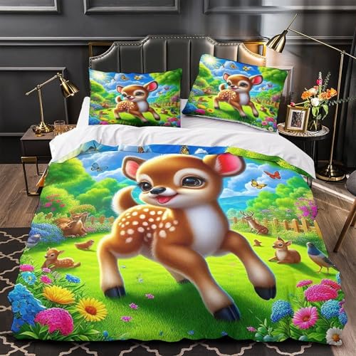 TDSNKAVHB Hirsch3D-Druck Bettdeckenbezug Raumdekoration Weiche Mikrofaser niedlichVerstecktem Reißverschluss Und Kissenbezügen Für Teenager KinderSingle（140x200cm） von TDSNKAVHB