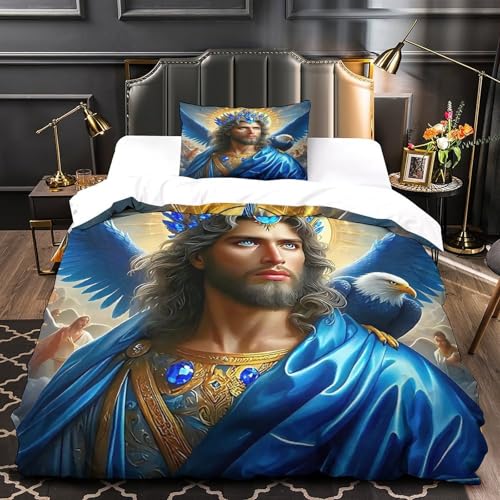 TDSNKAVHB Jesus - Religion3D-Druck Bett-Set Raumdekoration Mikrofaser Mit heiligVerstecktem Reißverschluss Und Kissenbezügen Für Jungen Und MädchenSingle（135x200cm） von TDSNKAVHB
