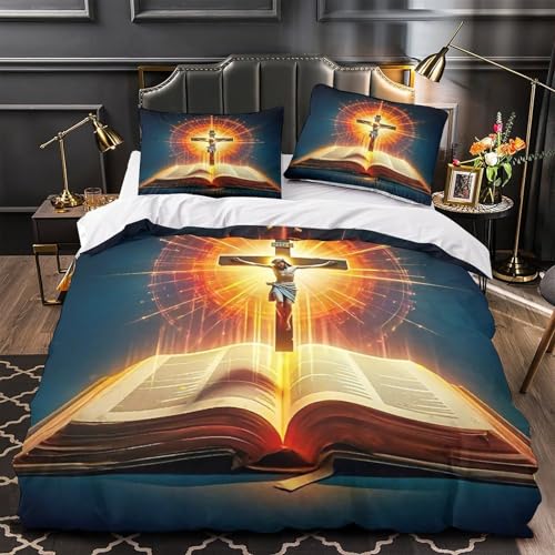TDSNKAVHB Jesus - Religion3D-Druck Bett-Set Raumdekoration Mikrofaser Mit heiligVerstecktem Reißverschluss Und Kissenbezügen Für Jungen Und MädchenSingle（140x200cm） von TDSNKAVHB