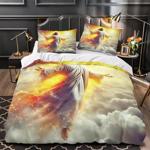 TDSNKAVHB Jesus - Religion3D-Druck Bett-Set Raumdekoration Mikrofaser Mit heiligVerstecktem Reißverschluss Und Kissenbezügen Für Jungen Und MädchenSingle（140x200cm） von TDSNKAVHB