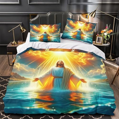 TDSNKAVHB Jesus - Religion3D-Druck Bett-Set Raumdekoration Mikrofaser Mit heiligVerstecktem Reißverschluss Und Kissenbezügen Für Kinder ErwachseneDouble（200x200cm） von TDSNKAVHB