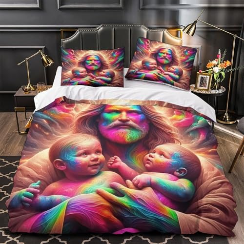 TDSNKAVHB Jesus - Religion3D-Druck Bett-Set Raumdekoration Mikrofaser Mit heiligVerstecktem Reißverschluss Und Kissenbezügen Für Teenager KinderDouble（200x200cm） von TDSNKAVHB