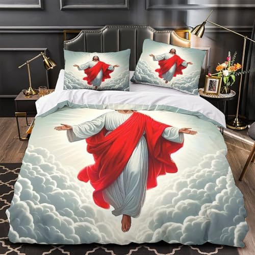 TDSNKAVHB Jesus - Religion3D-Druck Bett-Set Raumdekoration Mikrofaser Mit heiligVerstecktem Reißverschluss Und Kissenbezug Für Jungen Und MädchenKing（220x240cm） von TDSNKAVHB