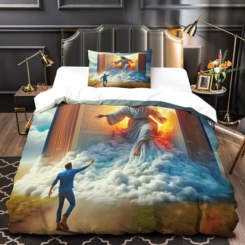 TDSNKAVHB Jesus - Religion3D-Druck Bett-Set Raumdekoration Mikrofaser Mit heiligVerstecktem Reißverschluss Und Kissenbezug Für Jungen Und MädchenSingle（135x200cm） von TDSNKAVHB