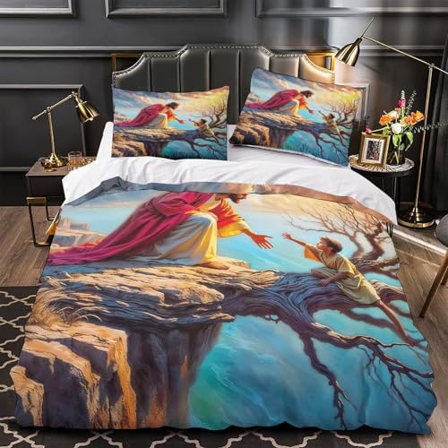 TDSNKAVHB Jesus - Religion3D-Druck Bett-Set Raumdekoration Mikrofaser Mit heiligVerstecktem Reißverschluss Und Kissenhüllen Für Jungen Und MädchenDouble（200x200cm） von TDSNKAVHB