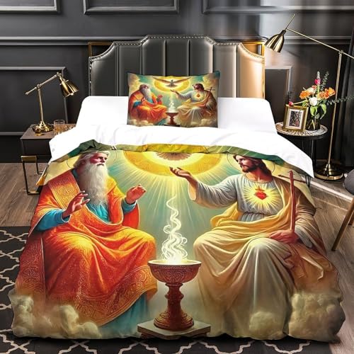 TDSNKAVHB Jesus - Religion3D-Druck Bett-Set Raumdekoration Mikrofaser Mit heiligVerstecktem Reißverschluss Und Kissenhüllen Für Jungen Und MädchenSingle（135x200cm） von TDSNKAVHB