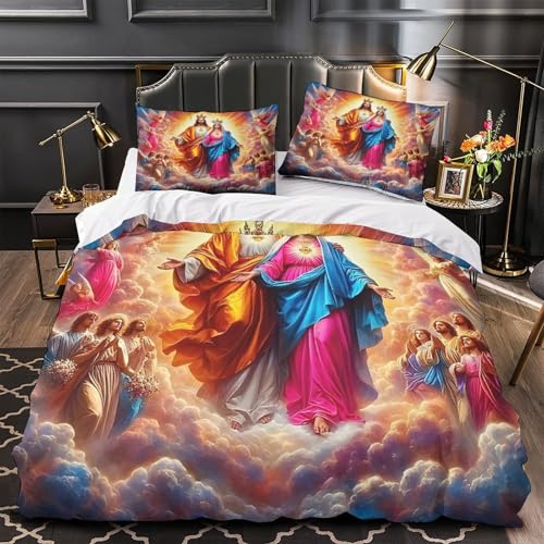 TDSNKAVHB Jesus - Religion3D-Druck Bett-Set Raumdekoration Mikrofaser Mit heiligVerstecktem Reißverschluss Und Kissenhüllen Für Jungen Und MädchenSingle（140x200cm） von TDSNKAVHB