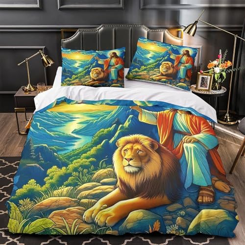 TDSNKAVHB Jesus - Religion3D-Druck Bett-Set Raumdekoration Weiche Mikrofaser heiligVerstecktem Reißverschluss Und Kissenbezügen Für Jungen Und MädchenKing（220x240cm） von TDSNKAVHB
