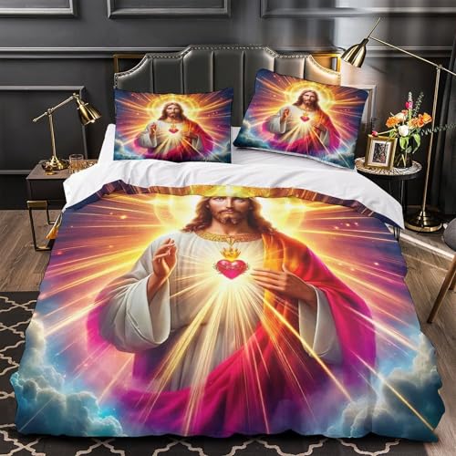 TDSNKAVHB Jesus - Religion3D-Druck Bett-Set Raumdekoration Weiche Mikrofaser heiligVerstecktem Reißverschluss Und Kissenhüllen Für Jungen Und MädchenKing（220x240cm） von TDSNKAVHB