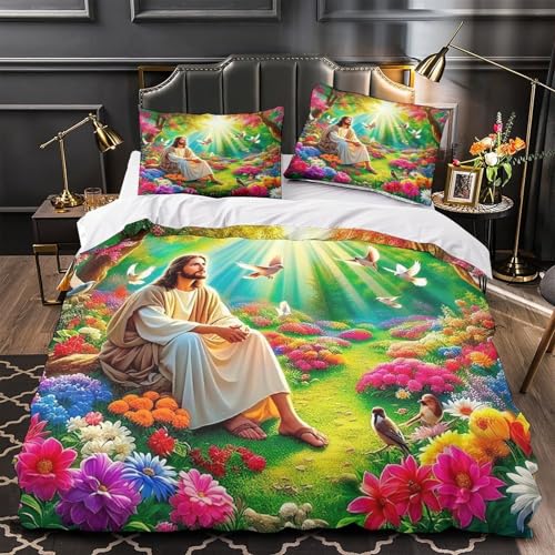 TDSNKAVHB Jesus - Religion3D-Druck Bettdeckenbezug Bettwaren-Set Mikrofaser Mit heiligVerstecktem Reißverschluss Und Kissenbezügen Für Jungen Und MädchenKing（220x240cm） von TDSNKAVHB