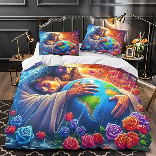 TDSNKAVHB Jesus - Religion3D-Druck Bettdeckenbezug Bettwaren-Set Mikrofaser Mit heiligVerstecktem Reißverschluss Und Kissenbezug Für Jungen Und MädchenDouble（200x200cm） von TDSNKAVHB