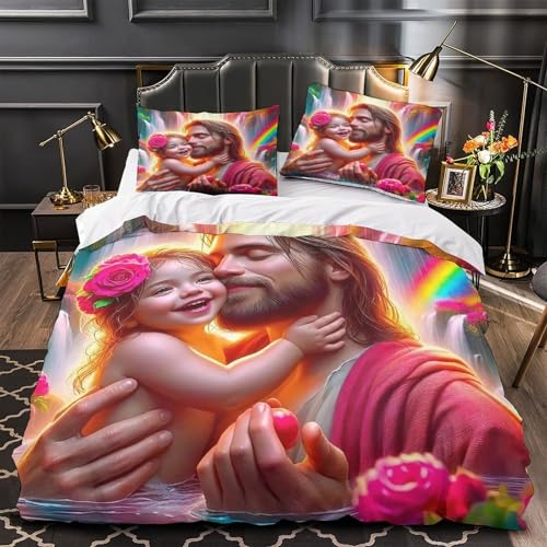 TDSNKAVHB Jesus - Religion3D-Druck Bettdeckenbezug Bettwaren-Set Mikrofaser Mit heiligVerstecktem Reißverschluss Und Kissenhüllen Für Jungen Und MädchenDouble（200x200cm） von TDSNKAVHB