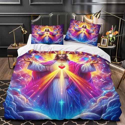 TDSNKAVHB Jesus - Religion3D-Druck Bettdeckenbezug Bettwaren-Set Mikrofaser Mit heiligVerstecktem Reißverschluss Und Kissenhüllen Für Teenager KinderSuper King（260x220cm） von TDSNKAVHB