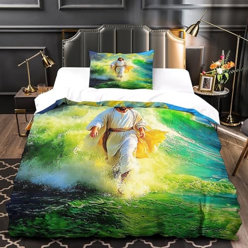 TDSNKAVHB Jesus - Religion3D-Druck Bettdeckenbezug Raumdekoration Mikrofaser Mit heiligVerstecktem Reißverschluss Und Kissenbezügen Für Kinder ErwachseneSingle（135x200cm） von TDSNKAVHB