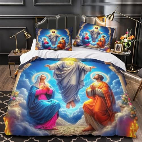 TDSNKAVHB Jesus - Religion3D-Druck Bettdeckenbezug Raumdekoration Weiche Mikrofaser heiligVerstecktem Reißverschluss Und Kissenbezug Für Kinder ErwachseneDouble（200x200cm） von TDSNKAVHB