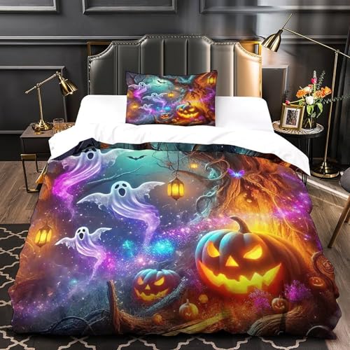TDSNKAVHB Jumbie Kürbisse3D-Druck Bett-Set Raumdekoration Mikrofaser Mit HalloweenVerstecktem Reißverschluss Und Kissenbezügen Für Kinder ErwachseneSingle（135x200cm） von TDSNKAVHB