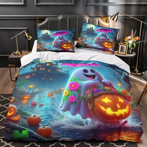 TDSNKAVHB Jumbie Kürbisse3D-Druck Bett-Set Raumdekoration Mikrofaser Mit HalloweenVerstecktem Reißverschluss Und Kissenhüllen Für Teenager KinderKing（220x240cm） von TDSNKAVHB