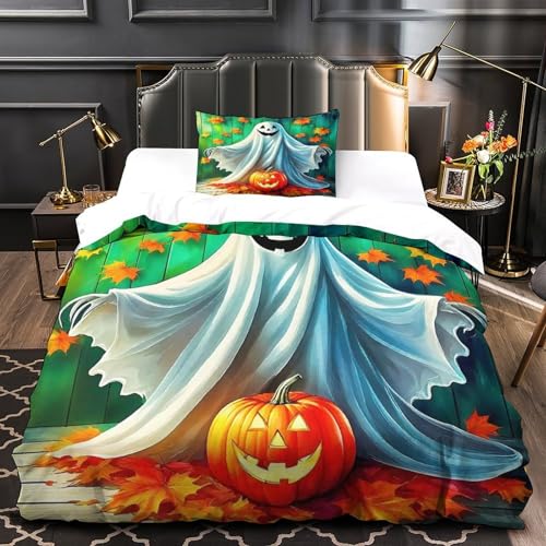 TDSNKAVHB Jumbie Kürbisse3D-Druck Bett-Set Raumdekoration Weiche Mikrofaser HalloweenVerstecktem Reißverschluss Und Kissenbezügen Für Jungen Und MädchenSingle（135x200cm） von TDSNKAVHB