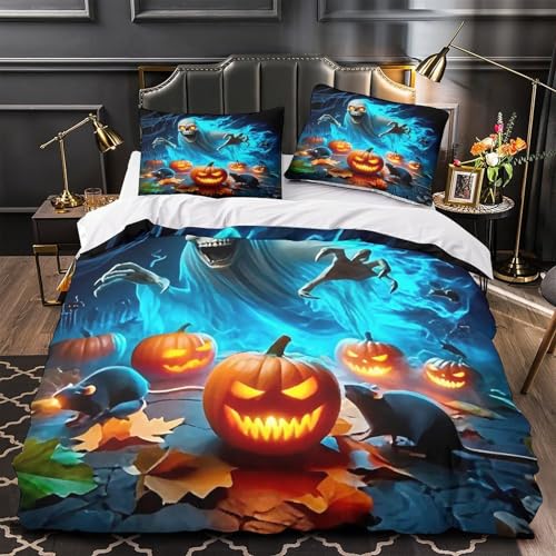 TDSNKAVHB Jumbie Kürbisse3D-Druck Bett-Set Raumdekoration Weiche Mikrofaser HalloweenVerstecktem Reißverschluss Und Kissenhüllen Für Jungen Und MädchenDouble（200x200cm） von TDSNKAVHB