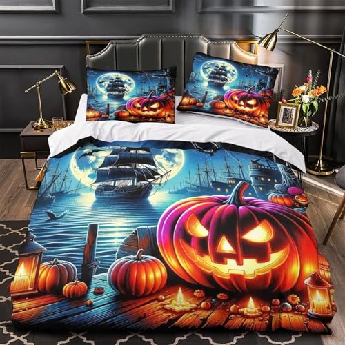 TDSNKAVHB Jumbie Kürbisse3D-Druck Bettdeckenbezug Bettwaren-Set Mikrofaser Mit HalloweenVerstecktem Reißverschluss Und Kissenhüllen Für Jungen Und MädchenKing（220x240cm） von TDSNKAVHB