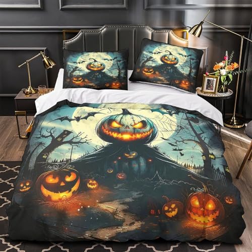TDSNKAVHB Jumbie Kürbisse3D-Druck Bettdeckenbezug Bettwaren-Set Weiche Mikrofaser HalloweenVerstecktem Reißverschluss Und Kissenbezügen Für Jungen Und MädchenKing（220x240cm） von TDSNKAVHB