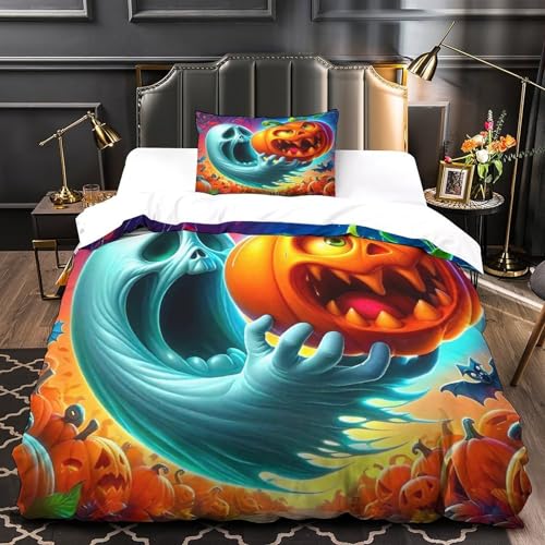 TDSNKAVHB Jumbie Kürbisse3D-Druck Bettdeckenbezug Bettwaren-Set Weiche Mikrofaser HalloweenVerstecktem Reißverschluss Und Kissenhüllen Für Jungen Und MädchenSingle（135x200cm） von TDSNKAVHB