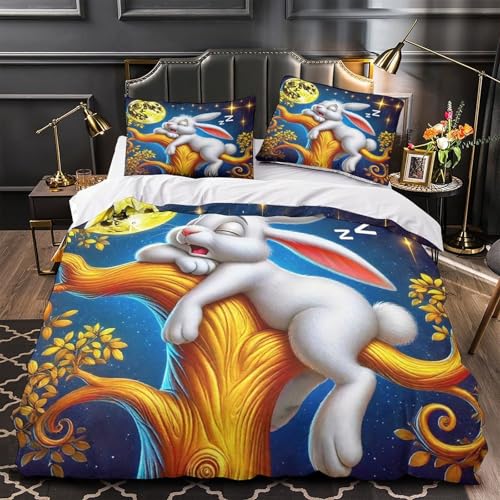 TDSNKAVHB Kaninchen3D-Druck Bett-Set Raumdekoration Mikrofaser Mit lustigVerstecktem Reißverschluss Und Kissenbezügen Für Jungen Und MädchenSingle（140x200cm） von TDSNKAVHB
