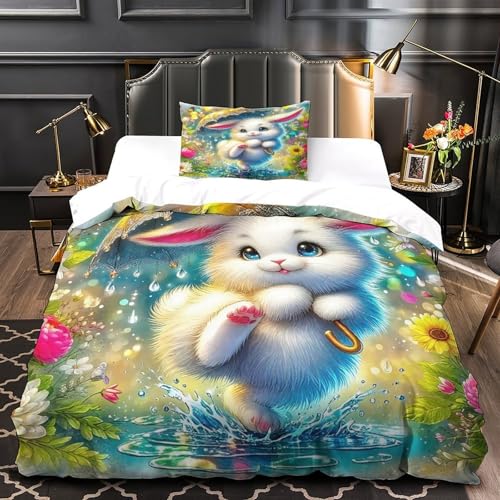 TDSNKAVHB Kaninchen3D-Druck Bett-Set Raumdekoration Weiche Mikrofaser SchmetterlingVerstecktem Reißverschluss Und Kissenbezügen Für Teenager KinderSingle（135x200cm） von TDSNKAVHB